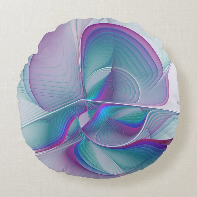 Moderne Abstracte roze blauwe turquoise Fractal Ar Rond Kussen (Voorkant)