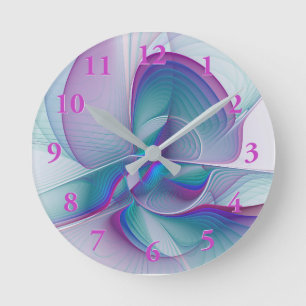 Moderne Abstracte roze blauwe turquoise Fractal Ar Ronde Klok