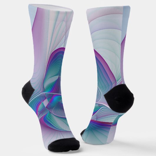 Moderne Abstracte roze blauwe turquoise Fractal Ar Sokken (Gebogen)