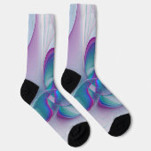 Moderne Abstracte roze blauwe turquoise Fractal Ar Sokken (Rechts)