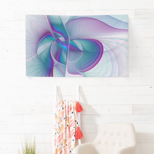 Moderne Abstracte roze blauwe turquoise Fractal Ar Spandoek (Insitu)
