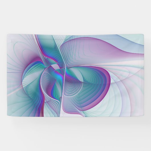Moderne Abstracte roze blauwe turquoise Fractal Ar Spandoek (Horizontaal)