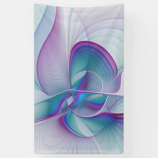 Moderne Abstracte roze blauwe turquoise Fractal Ar Spandoek (Verticaal)