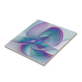 Moderne Abstracte roze blauwe turquoise Fractal Ar Tegeltje (Zijkant)