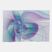 Moderne Abstracte roze blauwe turquoise Fractal Ar Theedoek (Horizontaal)
