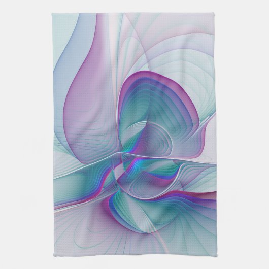 Moderne Abstracte roze blauwe turquoise Fractal Ar Theedoek (Verticaal)