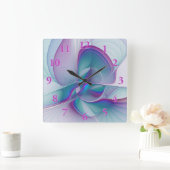 Moderne Abstracte roze blauwe turquoise Fractal Ar Vierkante Klok (Huis)