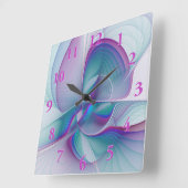 Moderne Abstracte roze blauwe turquoise Fractal Ar Vierkante Klok (Hoek)