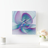 Moderne Abstracte roze blauwe turquoise Fractal Ar Vierkante Klok (Huis)