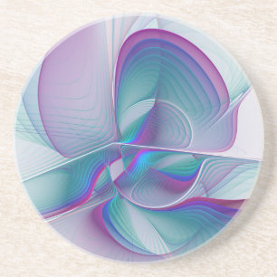 Moderne Abstracte roze blauwe turquoise Fractal Ar Zandsteen Onderzetter