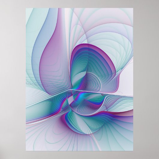 Moderne Abstracte Roze Blauwe Turquoise Fractale K Poster (Voorkant)
