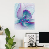 Moderne Abstracte Roze Blauwe Turquoise Fractale K Poster (Thuiskantoor)