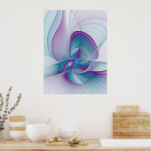 Moderne Abstracte Roze Blauwe Turquoise Fractale K Poster (Keuken)