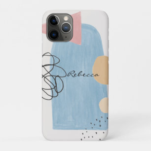 Moderne Abstracte Roze Blauwe Vormen Monogram Case-Mate iPhone Case