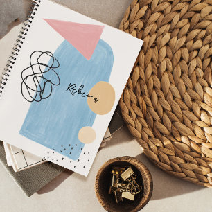 Moderne Abstracte Roze Blauwe Vormen Monogram Notitieboek