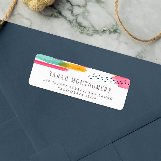 Moderne Abstracte Roze & Blauwe Waterverf Etiket