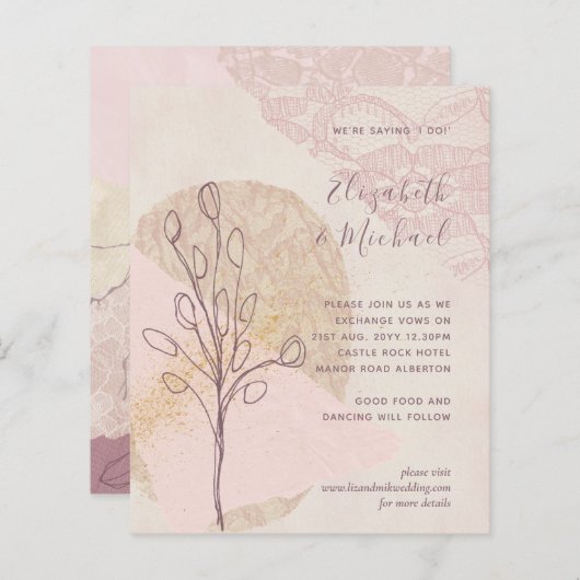 Moderne Abstracte Roze Blush Gouden Budget Bruilof (Voorkant / Achterkant)