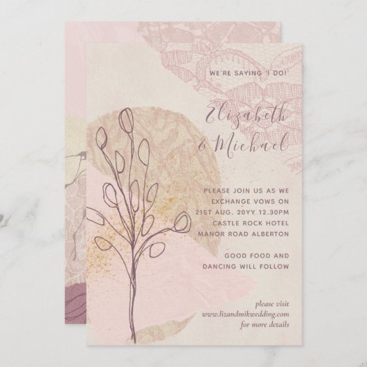 Moderne Abstracte Roze Blush Gouden Trouwkaarten (Voorkant / Achterkant)