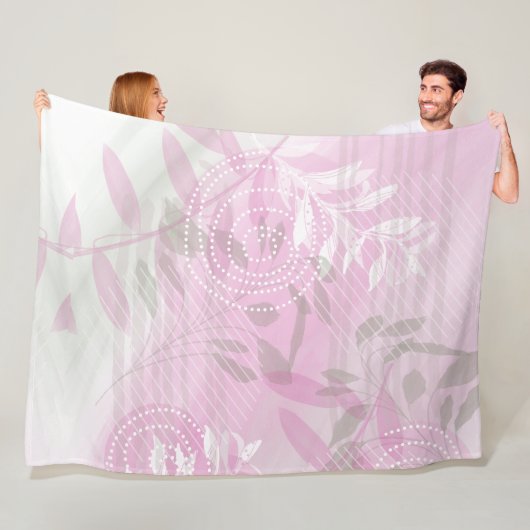 Moderne Abstracte Roze Botanische Blad Fleece Deken (In situ)