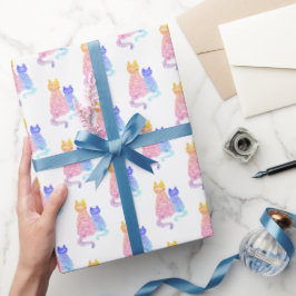Moderne Abstracte Roze En Blauwe Gestreepte Katten Cadeaupapier
