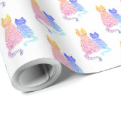 Moderne Abstracte Roze En Blauwe Gestreepte Katten Cadeaupapier (Rol Hoek)