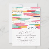 Moderne Abstracte roze en blauwe Waterverf Baby sh Kaart (Voorkant)