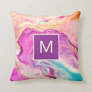 Moderne Abstracte roze fijne zwendelmonogram Kussen