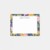 Moderne Abstracte Roze & Gele Bloemmotief Naam Post-it® Notes (Voorkant)