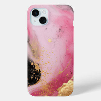 Moderne abstracte roze goud en zwarte inkt marmer iPhone 15 mini hoesje