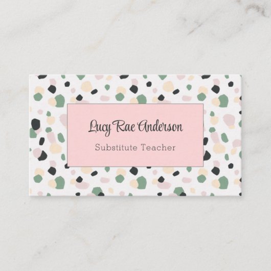 Moderne Abstracte roze grijs en groen Visitekaartje (Voorkant)