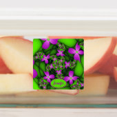 Moderne Abstracte Roze Groene Fractal Flowers Naam Labels (Aangebracht)