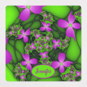 Moderne Abstracte Roze Groene Fractal Flowers Naam Labels (Design 2)