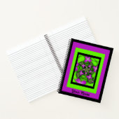 Moderne Abstracte Roze Groene Fractal Flowers Naam Notitieboek (Binnen)