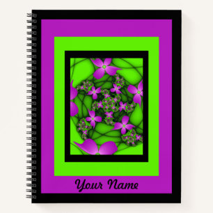 Moderne Abstracte Roze Groene Fractale Bloemen Naa Notitieboek
