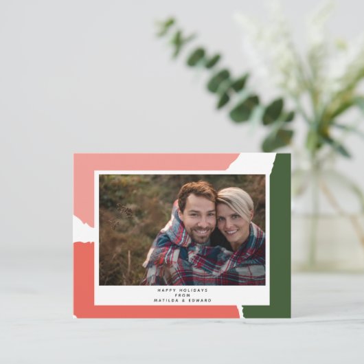 Moderne abstracte roze groene vakantie briefkaart (Staand voorkant)