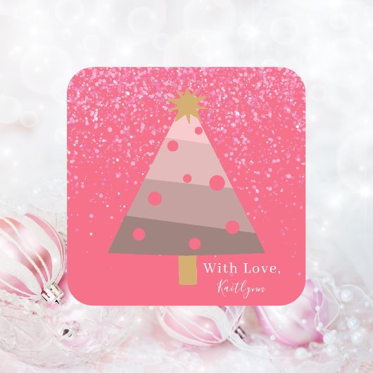 Moderne Abstracte roze kerstboom Vierkante Sticker