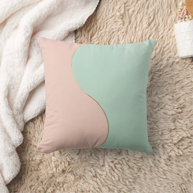 Moderne Abstracte Roze Mint Collectie Kussen (Deken)
