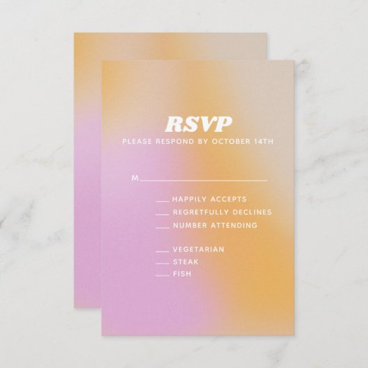Moderne Abstracte roze Oranje gradiënt bruiloft RSVP Kaartje (Voorkant / Achterkant)