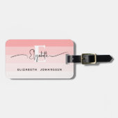 Moderne Abstracte Roze Strepen Chic Monogram Bagagelabel (Voorkant horizontaal)
