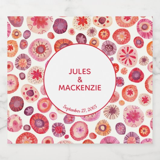 Moderne Abstracte roze Waterverf cirkels Bier Etiket (Enkel label)