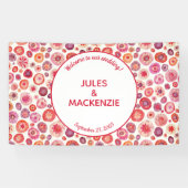 Moderne Abstracte roze Waterverf cirkels Spandoek (Horizontaal)