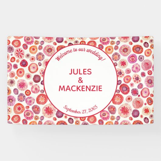 Moderne Abstracte roze Waterverf cirkels Spandoek (Horizontaal)