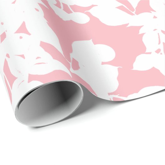 Moderne Abstracte Roze Witte Bloem Cadeaupapier (Rol Hoek)