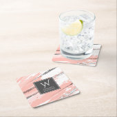 Moderne Abstracte roze witte grijze monogram vierk Kartonnen Onderzetters (Insitu)