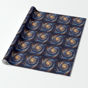 Moderne Abstracte Ruimte Koningsblauw en Gouden We Cadeaupapier