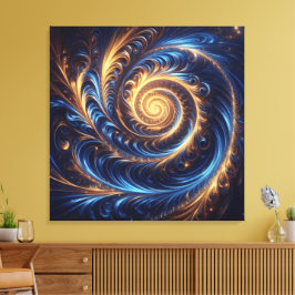 Moderne Abstracte Ruimte Koningsblauw en Gouden We Canvas Afdruk