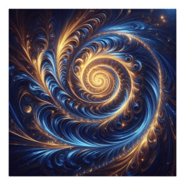 Moderne Abstracte Ruimte Koningsblauw en Gouden We Foto Afdruk