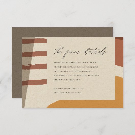 MODERNE ABSTRACTE RUST-KUNSTTEKENS INFORMATIEKAARTJE (Voorkant / Achterkant)