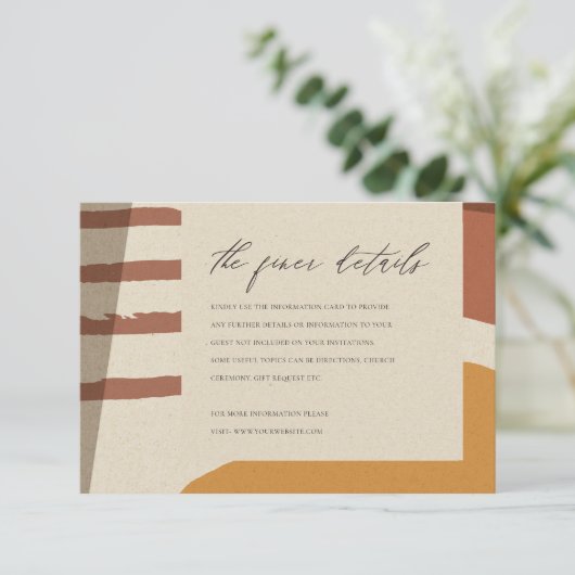 MODERNE ABSTRACTE RUST-KUNSTTEKENS INFORMATIEKAARTJE (Staand voorkant)