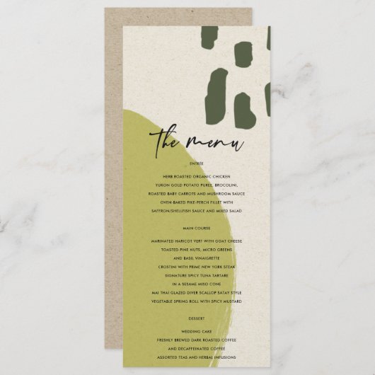 MODERNE ABSTRACTE RUSTISCHE LIME GROEN KRAFT WEDIN MENU (Voorkant / Achterkant)